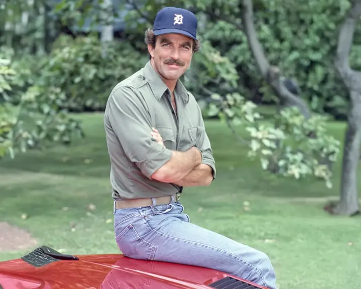 Pictured is Tom Selleck (as Magnum) in the CBS television show.