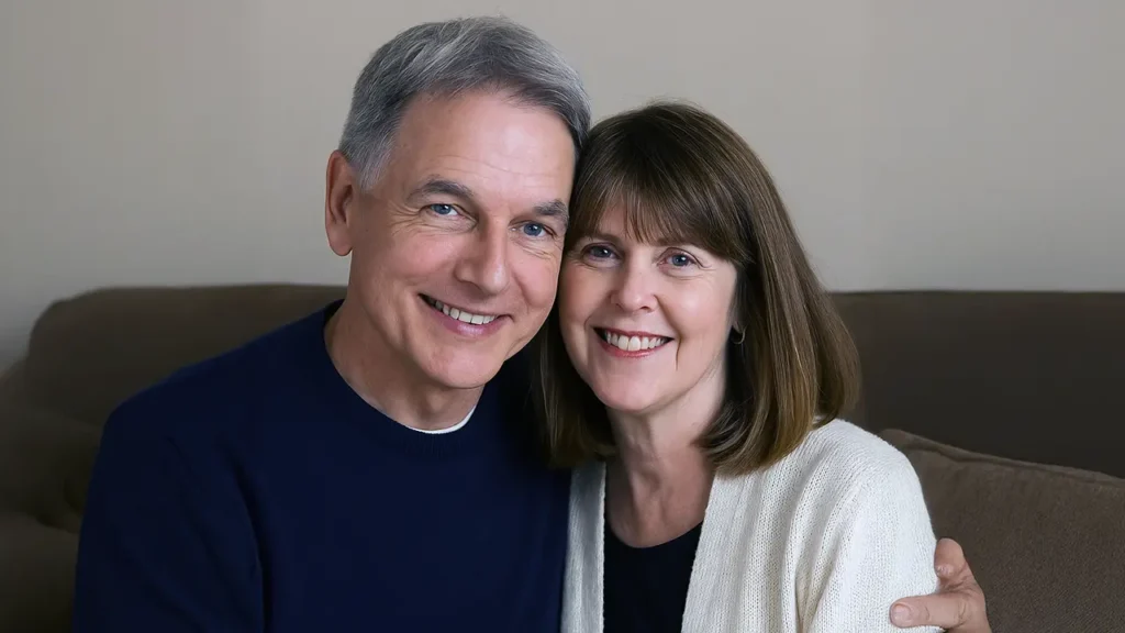 Mark Harmon and Pam Dawber smiling warmly in a casual home setting