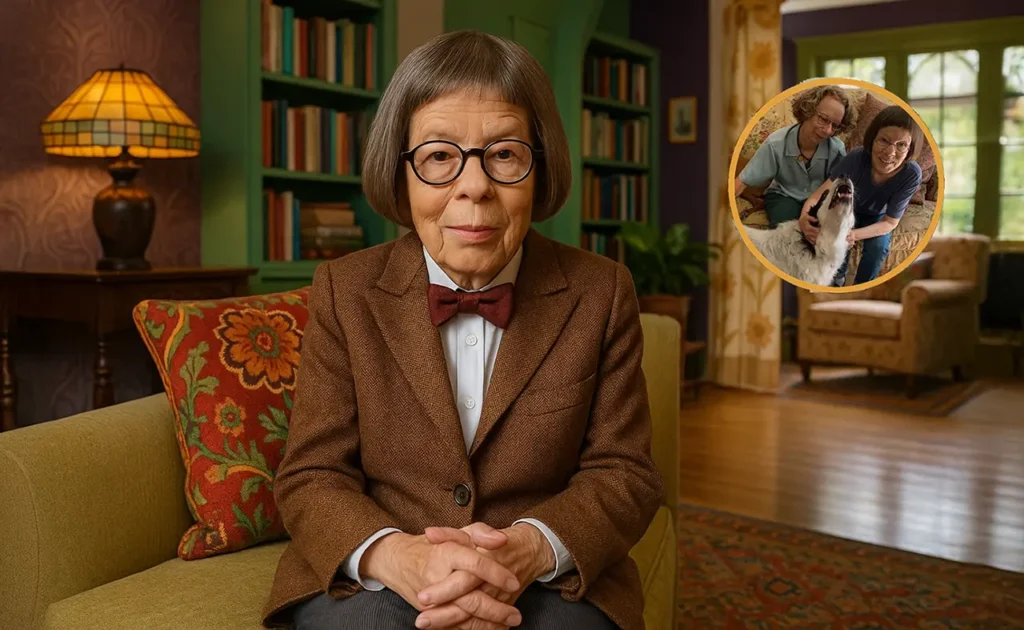Linda Hunt sits inside her vibrant Hollywood home, wearing a blazer and bow tie
