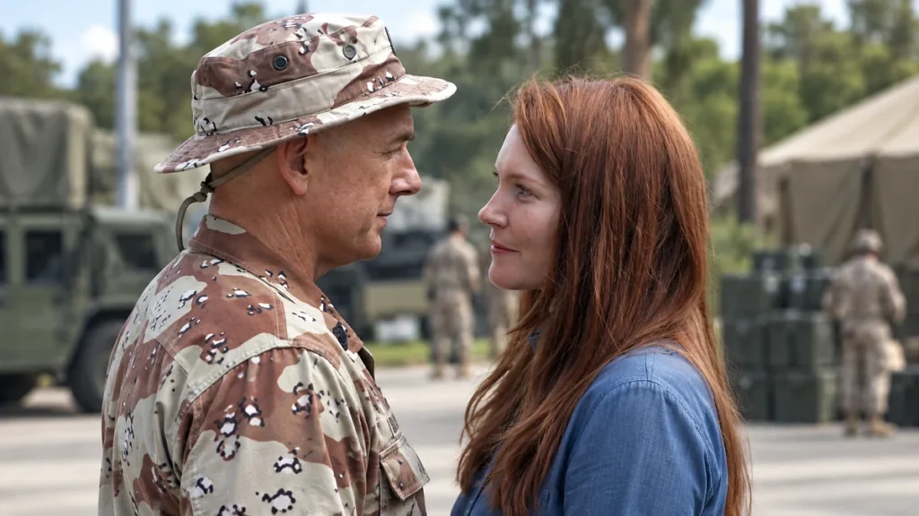 Shannon Gibbs faces Leroy Jethro Gibbs at a military base in an NCIS flashback scene
