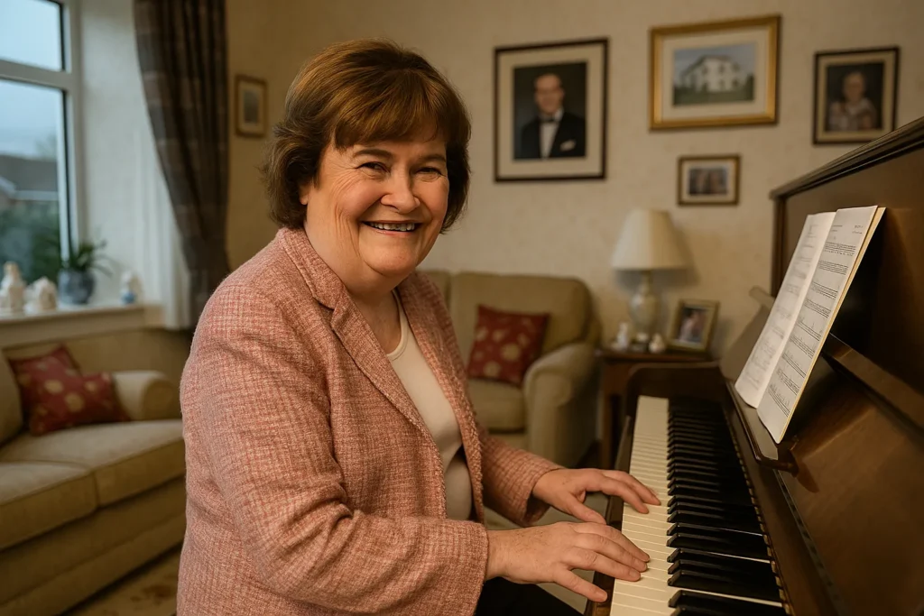 Susan at her piano, where she recently began lessons—proof she’s still learning new things, even now.