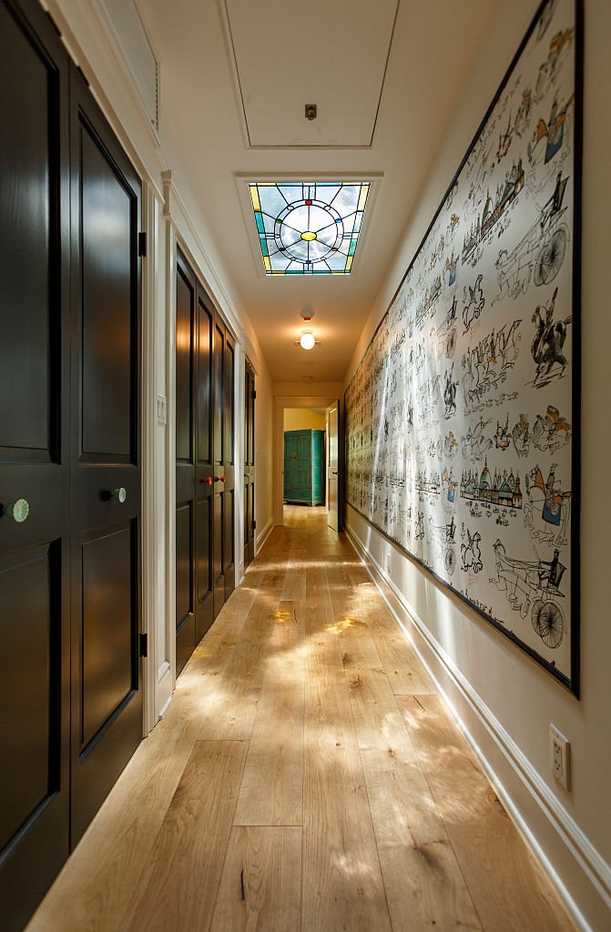 A close-up of the kaleidoscopic wallpaper in Linda Hunt's sunroom.