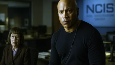 LL Cool J as Sam Hanna sits in a dimly lit NCIS office, with Hetty Lange blurred in the background, hinting at a long-awaited storyline return.