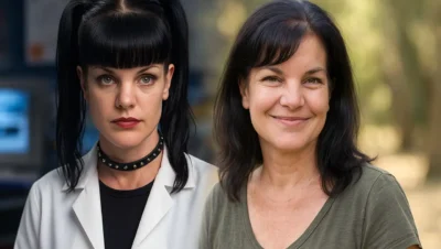 Split image of Pauley Perrette showing her as Abby Sciuto on NCIS and in real life after retiring from acting.