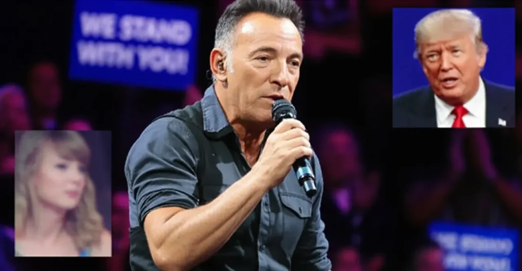 Bruce Springsteen speaking, with Trump and Taylor Swift, plus protest scene