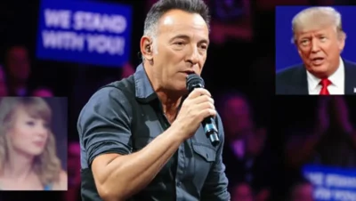 Bruce Springsteen speaking, with Trump and Taylor Swift, plus protest scene