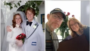 Ron Howard and Cheryl Howard smiling on their 50th wedding anniversary