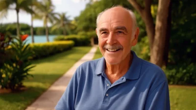 Sean Connery seated outdoors in the Bahamas during retirement